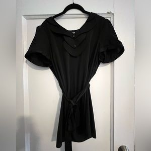 ModCloth scalloped black belted blouse - large